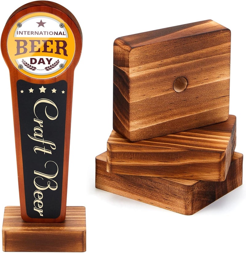 Colingmill 4 Pack Pine Beer Tap Handle Display, 3 x 2.6 x 0.8 Inches Wooden Display for Beer Tap Handles Beer Tap Holder Gift for Beer Lovers Beer Collection Bars Display - Image 1